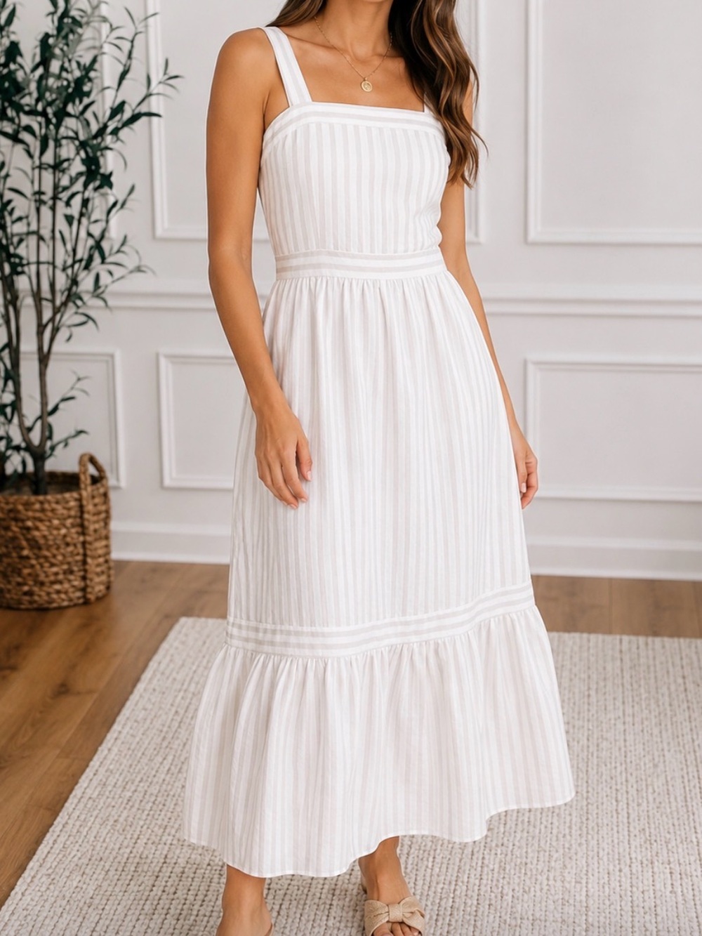 LOFT White and Light Gray Striped Maxi Dress - Picture 2 of 12